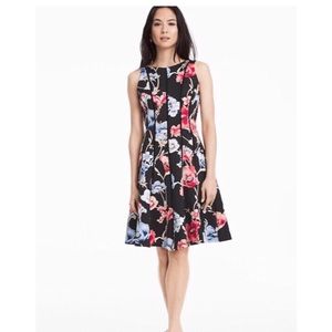 WHBM FLORAL SCUBA FIT AND FLARE FLORAL DRESS